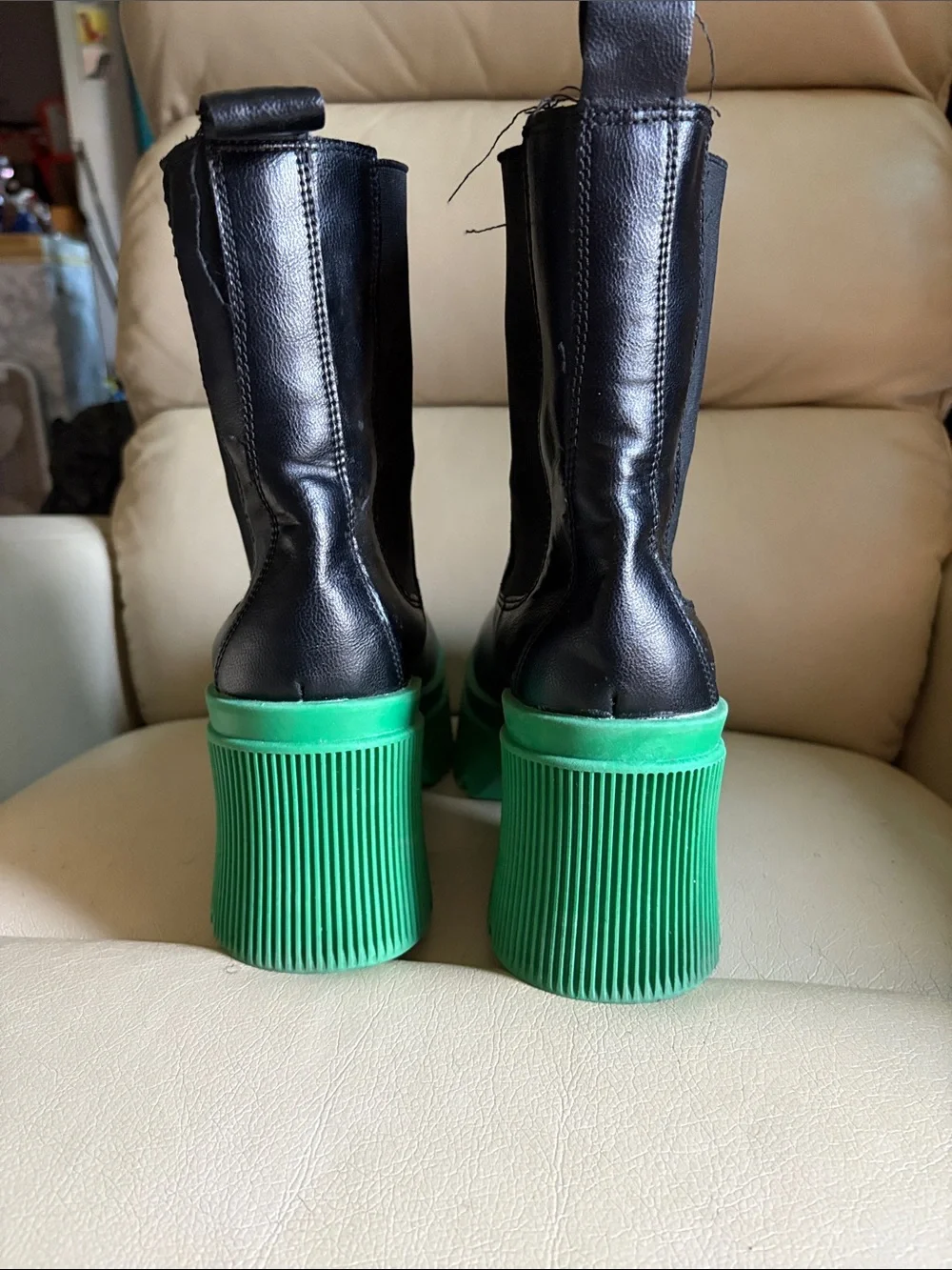 Bamboo Platform Chunky Boots with Green Soles